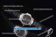 Patek Philippe Nautilus Miyota 9015 Automatic Steel Case with Black Dial Black Leather Strap and Stick Markers