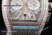 Franck Muller Vanguard Miyota OS20 Quartz Steel Case with Champagne Dial Black Leather Strap and White Subdials Diamonds Bezel