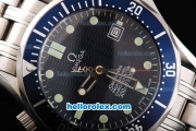 Omega Seamaster Swiss ETA 2836 Automatic Movement Black Dial with Green Dot Marker and Blue Bezel-SS Strap