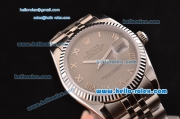 Rolex Datejust Swiss ETA 2836 Automatic Steel Case with Roman Numeral Markers Gray Dial and Stainless Steel Strap