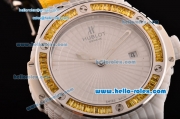 Hublot Big Bang Tutti Frutti Caviar Swiss ETA 2824 Automatic White Ceramic Case with Yellow Leather Strap and Diamond/Steel Bezel - 1:1 Original