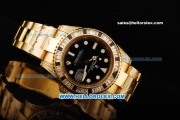 Rolex GMT Master II Swiss ETA 2836 Automatic Movement Full Gold with Black Dial and Diamond Bezel