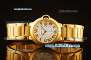 Cartier Ballon Bleu De Swiss ETA Quartz Full Gold with Beige Dial and Roman Markers