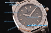 Audemars Piguet Royal Oak Lady Miyota OS2035 Quartz Steel Case with Diamond Bezel Grey Dial and Black Rubber Strap