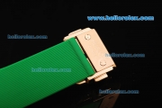 Hublot Big Bang Swiss Quartz Movement Rose Gold Case with Green Diamond Bezel and Green Rubber Strap