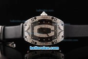 Richard Mille RM007 Silver Case with Diamond Bezel-Diamond Hour Markers and Black Leather Strap