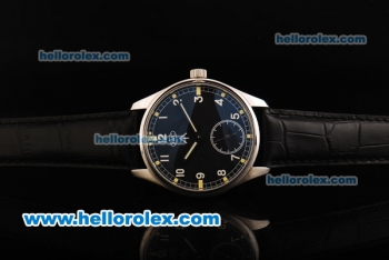 IWC Swiss ETA 6497 Manual Winding Movement Steel Case with Black Dial - White Arabic Numerals and Black Leather Strap