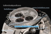 Rolex Daytona Chrono Swiss Valjoux 7750 Automatic Steel Case with Black Bezel White Dial and Arabic Numeral Markers