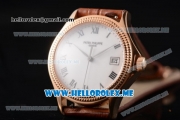 Patek Philippe Calatrava Miyota 9015 Automatic Rose Gold Case with White Dial Brown Leather Strap and Roman Numeral Markers