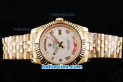 Rolex Day-Date II Automatic Movement Full Gold with Gold Roman Markers and White Dial