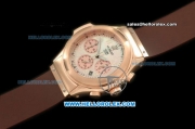 Hublot MDM Chronograph Swiss Quartz Movement Rose Gold Case with White Arabic Numerals and Brown Rubber Strap