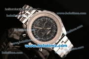 Breitling Bentley Small Date Automatic Movement Silver Case with Black Dial and Honeycomb Bezel-SS Strap