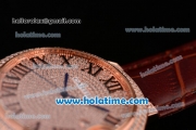 Cartier Ballon Bleu de Cartier Swiss ETA 2892 Automatic Rose Gold Case with Brown Leather Strap Diamond Dial and Roman Numeral Markers