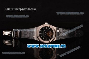 Audemars Piguet Royal Oak 41MM Swiss Tourbillon Manual Winding Steel Case with Black Dial Stick Markers and Black Leather Strap (FT)