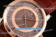 Vacheron Constantin Metiers D Art Miyota OS2035 Quartz Rose Gold Case with Brown Dial and Brown Leather Strap