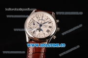 Longines Master Moonphase Chrono Swiss Valjoux 7751 Automatic Steel Case with White Dial and Roman Numeral Markers - 1:1 Original