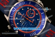 Omega Seamaster Diver 300M Chrono Miyota OS20 Quartz Steel Case with Blue Dial and Red Inner Bezel
