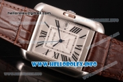 Cartier Tank Anglaise Miyota 9015 Automatic Steel Case with Silver Dial Brown Leather Strap and Roman Numeral Markers