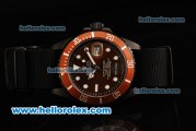 Rolex Submariner Automatic Movement PVD Case with Brown Dial Orange Bezel and Black Nylon Strap