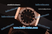 Hublot Classic Fusion Automatic Rose Gold Case with Diamond Bezel - Black Dial and Black Rubber Strap - ETA Coating