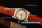 Rolex Cellini Swiss Quartz Steel Case with White Dial and Brown Leather Strap-Roman Markers