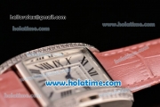 Cariter Tank Anglaise Swiss Quartz Stainless Steel Case with Pink Leather Strap Diamond Bezel and White Dial