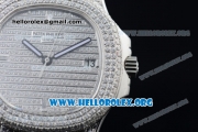 Patek Philippe Nautilus Miyota 9015 Automatic Steel Case with Diamond Dial and Black Leather Strap