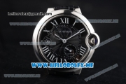 Cartier Ballon Bleu De Large Asia 2813 Automatic Steel Case with Black Dial and Black Leather Strap Roman Numeral Markers