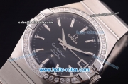 Omega Constellation Co-Axial Swiss ETA 2824 Automatic Full Steel with Diamond Bezel and Black Dial