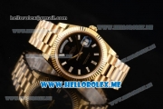 Rolex Day-Date Swiss ETA 2836 Automatic Yellow Gold Case/Bracelet with Black Dial and Stick Markers (BP)