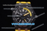 Audemars Piguet Royal Oak Offshore Diver Clone AP Calibre 3120 Automatic PVD Case with Black Dial Stick Markers and Yellow Rubber Strap (EF)