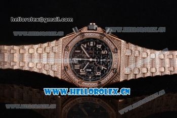 Audemars Piguet Royal Oak Offshore Seiko VK67 Quartz Rose Gold/Diamonds Case with Black Dial Diamonds Bezel and Arabic Numeral Markers