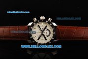 Bvlgari Diagono Chronograph Miyota Quartz Movement Steel Case with White Dial and PVD Bezel-Brown Leather Strap