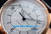 Jaeger-LECoultre Master Grande Ultra Thin Miyota 9015 Automatic Rose Gold Case with Sector Dial Arabic Numeral Markers and Brown Leather Strap