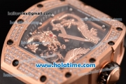 Richard Mille Tourbillon RM 057 Dragon Swiss ETA 2824 Automatic Rose Gold&Diamonds Case with Black Rubber Strap and Dragon Dial