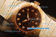 Omega Constellation Swiss Quartz Steel Case with Rose Gold Bezel and Brown Dial-Diamond Markers