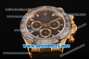 Rolex Daytona Chrono Swiss Valjoux 7750 Automatic Yellow Gold Case with Ceramic Bezel Black Rubber Strap and Stick Markers (BP)