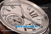 Cartier Calibre De Swiss ETA 2824 Automatic Steel Case with White Dial Roman Numeral Markers and Black Leather Strap