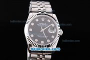 Rolex Datejust Oyster Perpetual Automatic Movement Silver Case with Black Dial and Diamond Markers