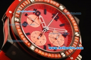 Hublot Big Bang Chronograph Swiss Valjoux 7750 Automatic Movement PVD Case with Red Diamond Bezel and Red Rubber Strap