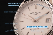 Patek Philippe Calatrava Swiss ETA 2824 Automatic Steel Case with Black Leather Strap White Dial Stick Markers