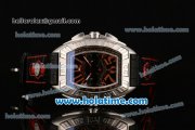 Franck Muller Conquistador Grand Prix Miyota OS20 Quartz Steel Case with Black Leather Bracelet Black Dial and Arabic Numeral Markers