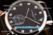 Vacheron Constantin Malte Miyota Quartz Steel Case with Black Leather Bracelet Diamond Markers and Black Dial