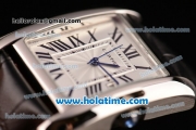 Cartier Tank Anglaise Swiss Quartz Steel Case with Black Leather Strap White Dial and Black Markers