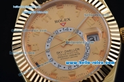 Rolex Sky-Dweller Asia 2813 Automatic Gold Case Numeral Markers with Black Leather Strap and Yellow Dial