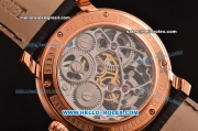 Audemars Piguet Jules Audemars Swiss Tourbillon Manual Winding Movement Rose Gold Case with Black Leather Strap and Skeleton Dial