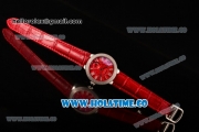 Cartier Ballon Bleu De Small Swiss Quartz Steel Case with Diamonds Bezel Red Dial and Red Leather Strap - White Markers