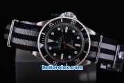Rolex Submariner Automatic Movement Silver Case with Black Dial and Bezel-White Marking and Nylon Strap Vintage Edition