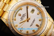 Rolex Day Date II Automatic Movement Full Gold with Diamond Bezel - Diamond Markers and White Dial