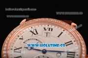 Cartier Rotonde Second Time Zone Day/Night Asia Manual Winding Rose Gold Case with White Dial Diamonds Bezel and Black Roman Numeral Markers